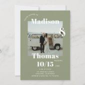 Sage Groen Wit 1 Foto Bold Minimalist Wedding Kaart (Voorkant)