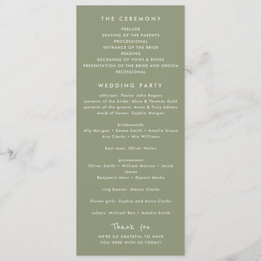 Sage Groen Wit 1 Foto Bold Minimalist Wedding Programmakaart (Achterkant)