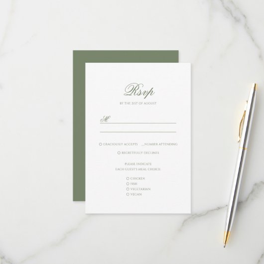 Sage Groen & Wit Blad Monogram Kreeft Trouwen RSVP Kaartje (Voorkant / Achterkant in situ)