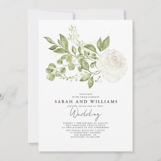 Sage Groen Wit Bloemen Boho Bruiloft Kaart (Voorkant)