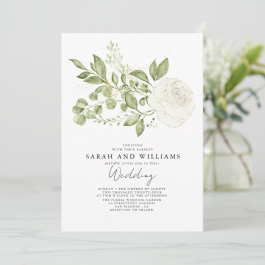 Sage Groen Wit Bloemen Boho Bruiloft Kaart (Staand voorkant)