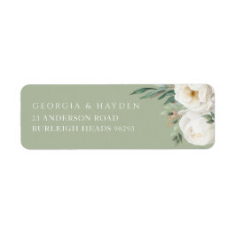Sage Groen & Wit Bloemen Bruiloft Retouradres Etiket