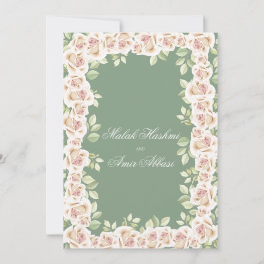 Sage Groen Wit Bloemen Islamitisch Moslim Bruiloft Kaart (Achterkant)