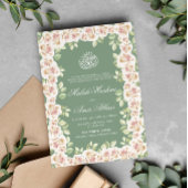 Sage Groen Wit Bloemen Islamitisch Moslim Bruiloft Kaart