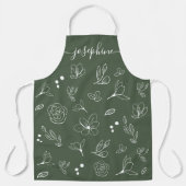 Sage groen Wit Bloemen Minimal gepersonaliseerd Schort (Voorkant)