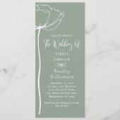 Sage Groen Wit Bloemen Moderne Minimale Bruiloft Programmakaart (Voorkant)