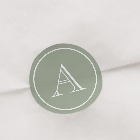 Sage Groen & Wit Blok Initiaal Monogram Ronde Sticker