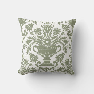 Sage Groen Wit Damask Bloempatroon Elegant Kussen