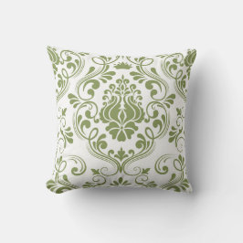 Sage Groen Wit Damask Bloempatroon Elegant Kussen