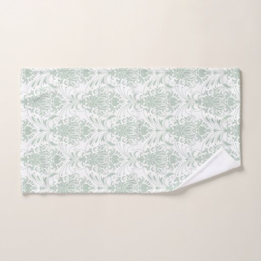 Sage Groen Wit  Damask Patroon Bad Handdoek (Handdoek)