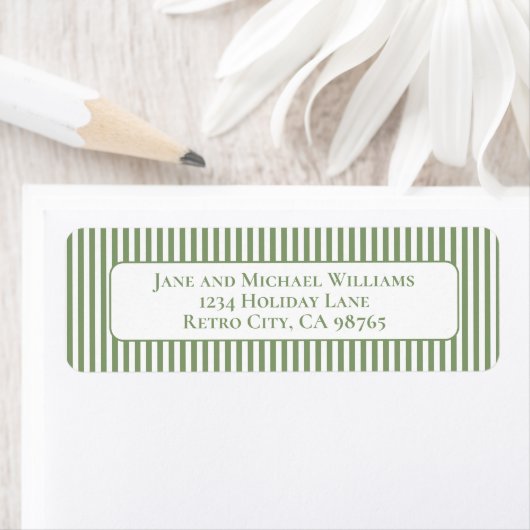Sage Groen & Wit Eenvoudige Kerstmisstreep Etiket (Insitu)