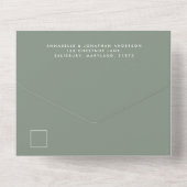 sage - groen wit , elegant script bruiloft all in one uitnodiging (Achterkant)