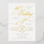 Sage Groen Wit Elegante Kalligrafie Bruiloft Goud Folie Uitnodiging (Voorkant)