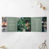 Sage groen wit Funeral service aangepaste foto's Drieluik Programma (Binnen)