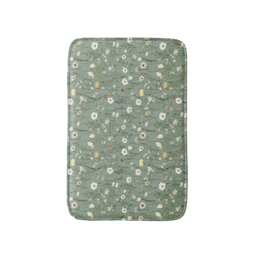 Sage Groen Wit Geel Wildbloemen Boho Trendy Badmat (Voorkant Verticaal)