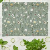 Sage Groen Wit Geel Wildbloemen Boho Trendy Theedoek (Gevouwen)