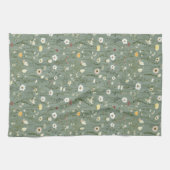 Sage Groen Wit Geel Wildbloemen Boho Trendy Theedoek (Horizontaal)