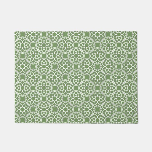 Sage Groen Wit Geometrisch Naadloos Patroon Deurmat (Voorkant)
