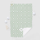 Sage Groen Wit Geometrisch Patroon Monogram Golfhanddoek (Insitu)