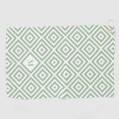 Sage Groen Wit Geometrisch Patroon Monogram Golfhanddoek (Horizontaal)
