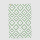 Sage Groen Wit Geometrisch Patroon Monogram Golfhanddoek (Voorkant)