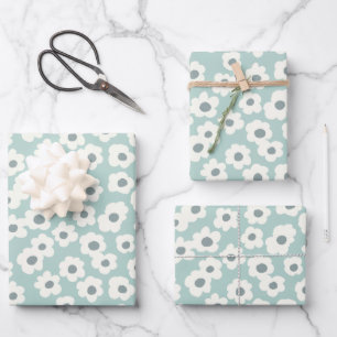 Sage Groen Wit Grijs Bloem Boho Trendy  Inpakpapier Vel