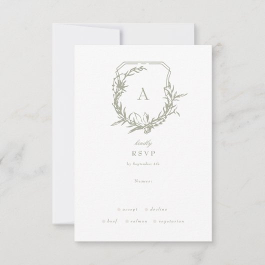 Sage Groen Wit klassiek bloemenkam RSVP Kaartje (Voorkant)