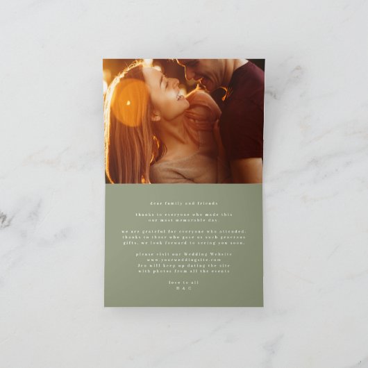 Sage Groen Wit Klassieke Kalligrafie Trouwen Bedankkaart (Binnen)