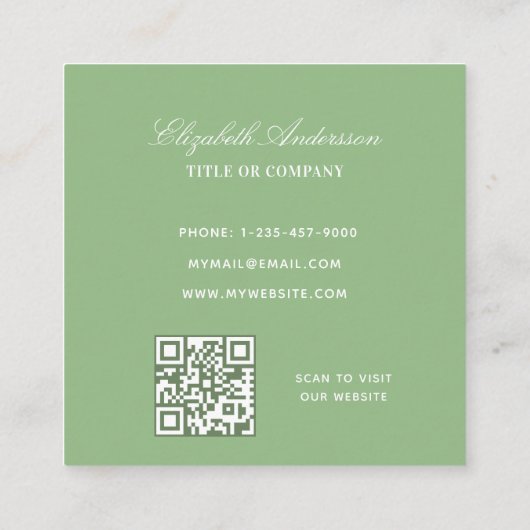 Sage groen wit logo QR code Vierkante Visitekaartje (Achterkant)