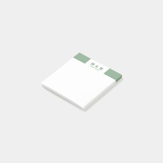 Sage-Groen & Wit Minimalistisch Modern Monogram Post-it® Notes (Schuin)