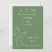 Sage Groen Wit Minimalistisch Prickly Pear Cactus Save The Date (Voorkant)