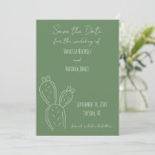 Sage Groen Wit Minimalistisch Prickly Pear Cactus Save The Date (Staand voorkant)