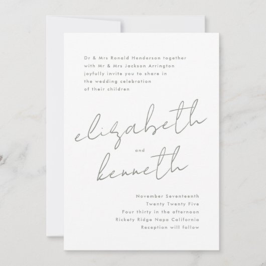 Sage Groen Wit Moderne Douanenamen Bruiloft Kaart (Voorkant)