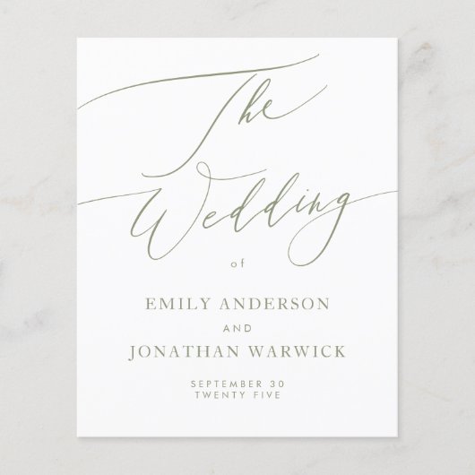 Sage Groen Wit Moderne Kalligrafie Bruiloft (Voorkant)