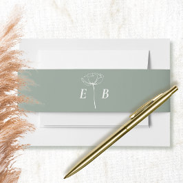 Sage Groen Wit Monogram Bloemaccent Initiaal Uitnodigingen Wikkel