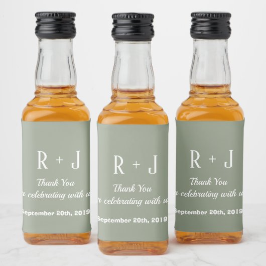 Sage Groen & Wit Monogram Dank u bruiloft Likeurfles Etiket (Flessen)