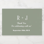 Sage Groen & Wit Monogram Dank u bruiloft Likeurfles Etiket (Enkel label)