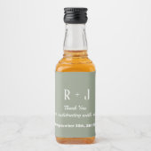 Sage Groen & Wit Monogram Dank u bruiloft Likeurfles Etiket (Voorkant)