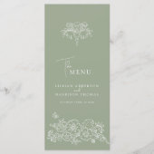 Sage groen wit monogram fleur de lis bruiloft menu (Voorkant)