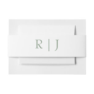 Sage Groen Wit Monogram Initialen Eenvoudige Bruil Uitnodigingen Wikkel