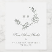 Sage Groen Wit Monogram Krans Klassieke Bruiloft Wijn Etiket (Enkel label)