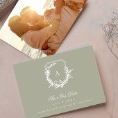Sage Groen Wit  monogram kuif foto Save The Date