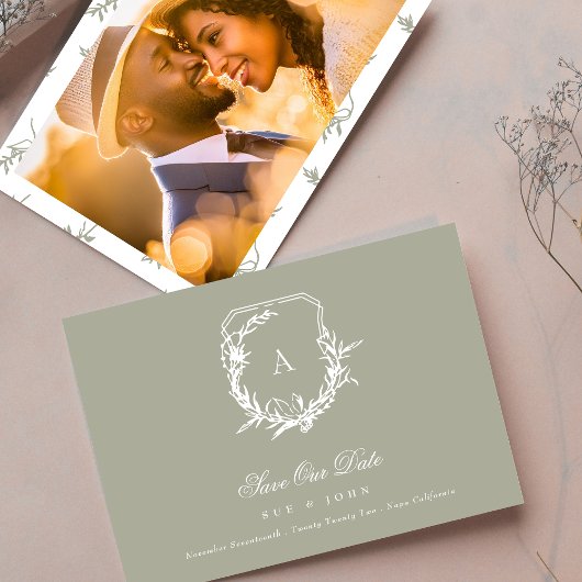Sage Groen Wit  monogram kuif Save The Date