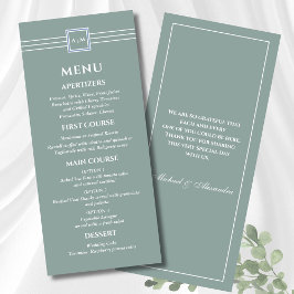 Sage Groen Wit Monogram Modern Wedding Menu