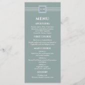 Sage Groen Wit Monogram Modern Wedding Menu (Voorkant)