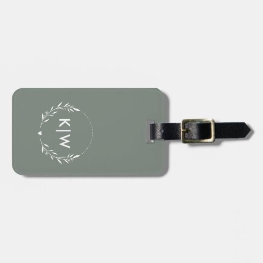 Sage Groen Wit | Monogram moderne Initialen Bagagelabel (Voorkant horizontaal)