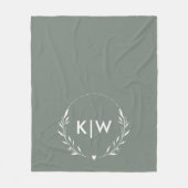 Sage Groen Wit | Monogram moderne Initialen Fleece Deken (Voorkant)