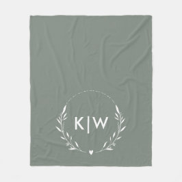 Sage Groen Wit | Monogram moderne Initialen Fleece Deken