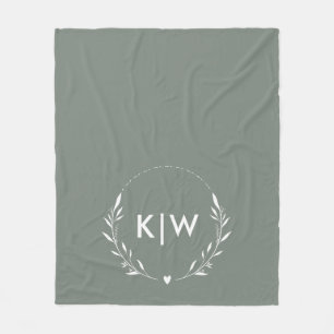 Sage Groen Wit   Monogram moderne Initialen Fleece Deken