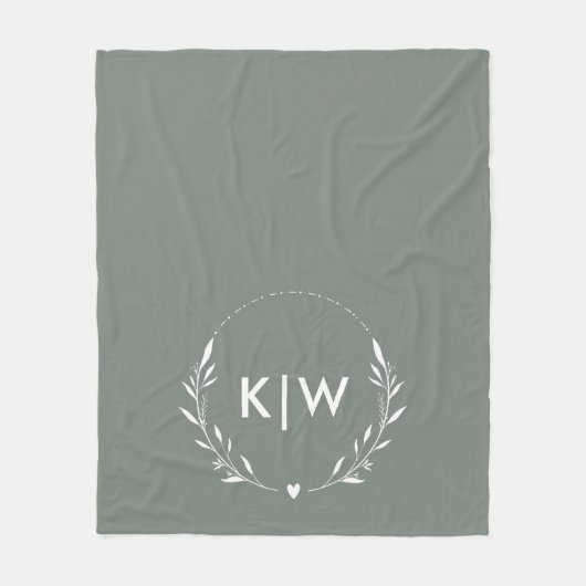 Sage Groen Wit | Monogram moderne Initialen Fleece Deken (Voorkant)